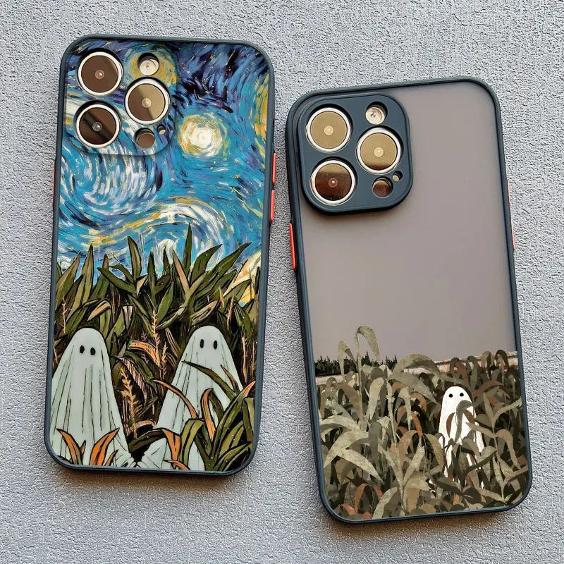 Case For iPhone 17 15 14 11 Pro Max 16 13 12 Mini Pro Max XS X XR 14 15 16 Plus Aesthetic Cute Ghost Art Shockproof Covers