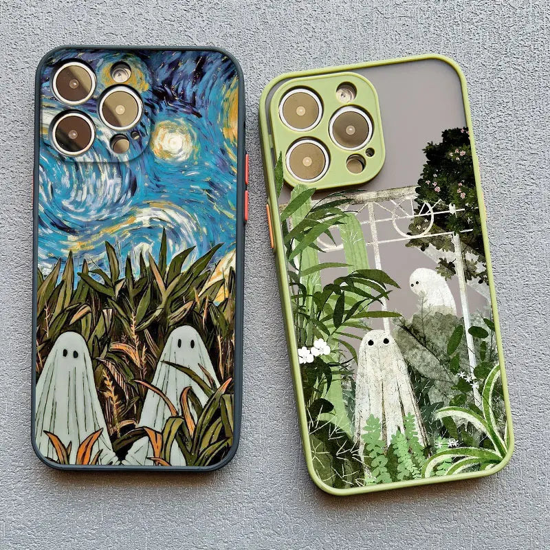 Case For iPhone 17 15 14 11 Pro Max 16 13 12 Mini Pro Max XS X XR 14 15 16 Plus Aesthetic Cute Ghost Art Shockproof Covers