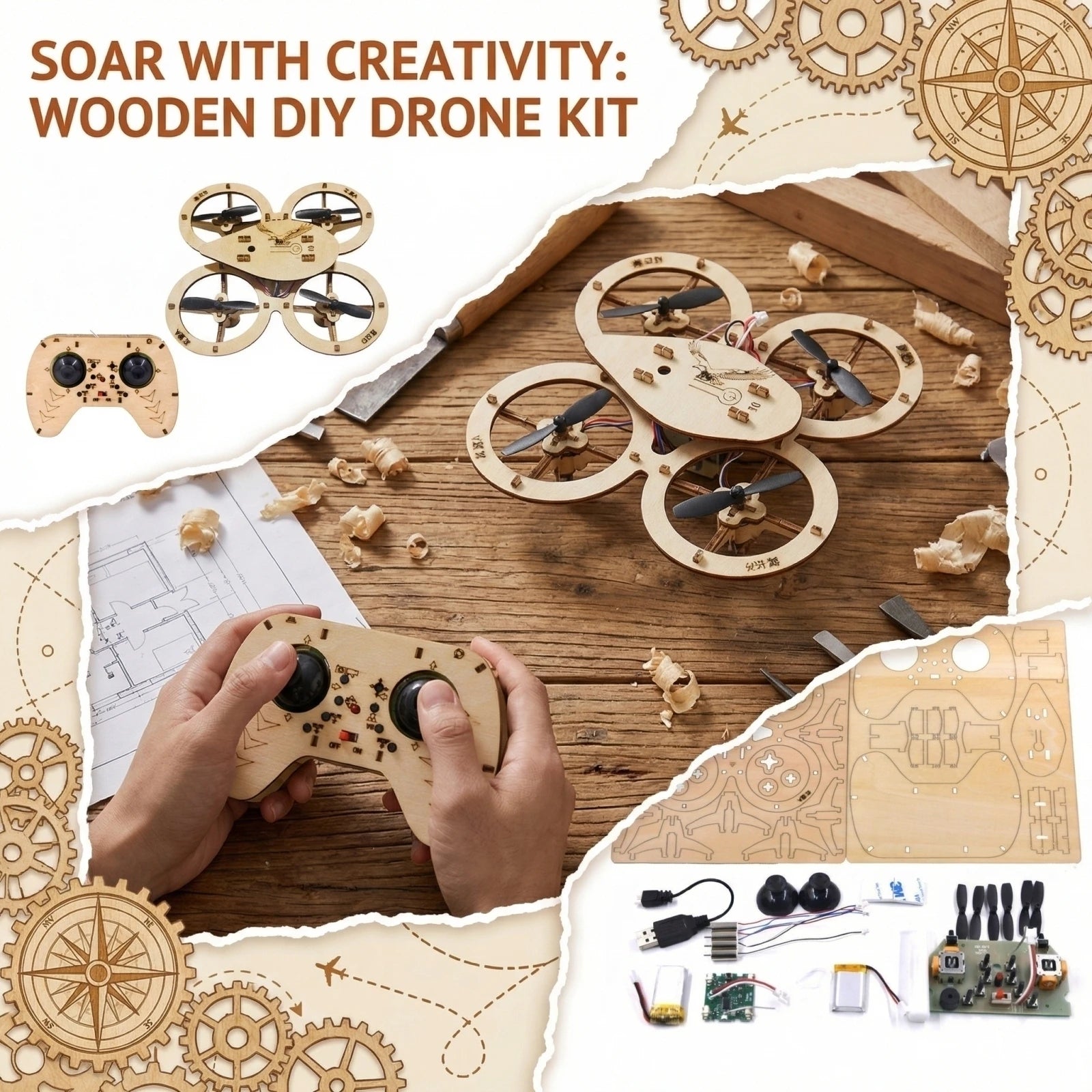 2026 Wooden Assembled DIY Quadcopter kit Drone Model School Science & Education Experiment Remote Control Aircraft Model Trainin