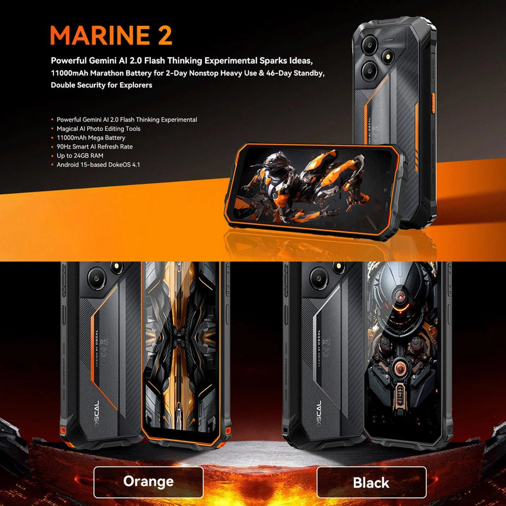 Blackview Oscal Marine 2 Rugged Phone 6.56'' HD+ Display 8GB+128GB Android 15 Unisoc T615 11000mAh 16MP NFC 4G Smartphone