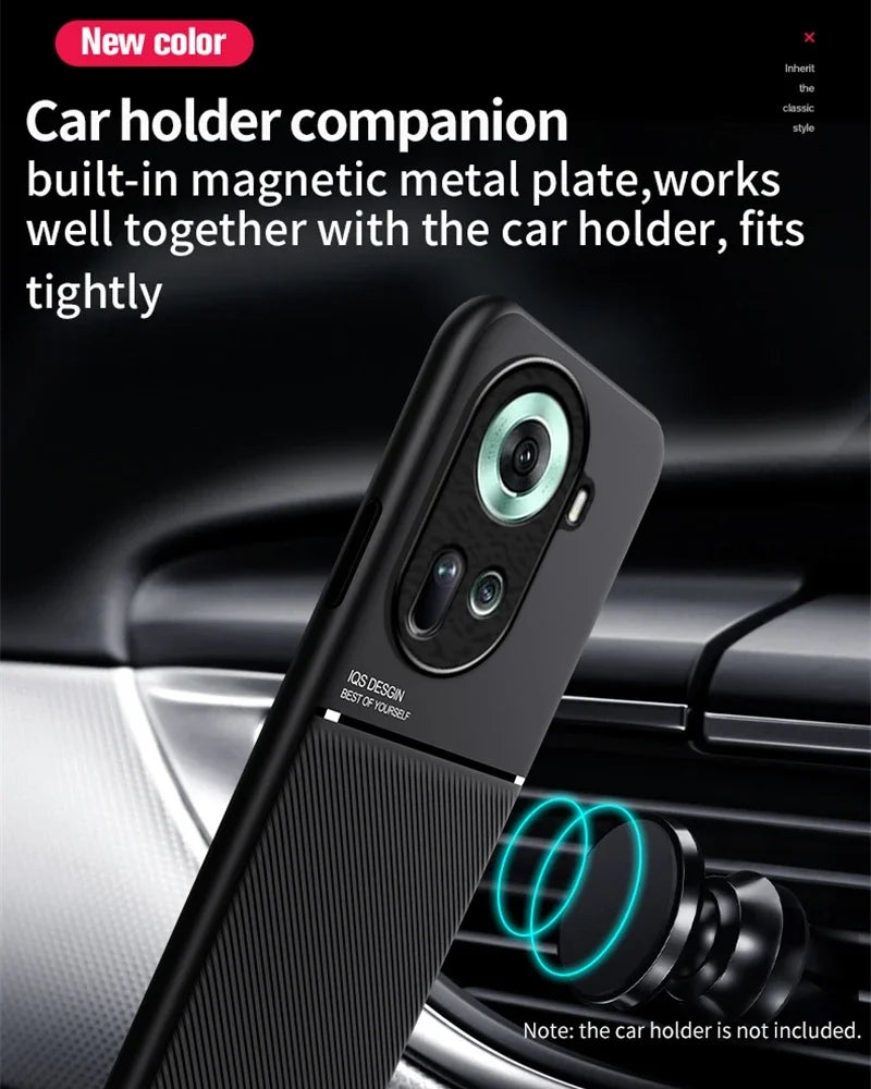 For OPPO Reno11F 5G Case Car Magnetic Holder Leather Plate Phone Cases For OPPO Reno11 F Reno 11F 11 F 5G Soft Frame Back Cover