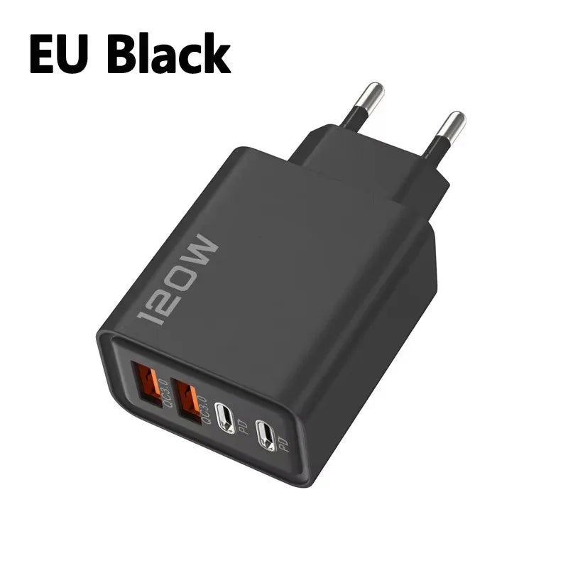 4 Ports 120W Charger Quick Charge 3.0 USB C PD Type C USB Phone Chargers Fast Charging Adapter For iPhone Samsung Xiaomi Huawei