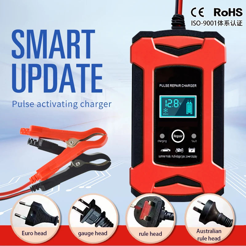 Cargador de Batería de Coche 2V 6A, Carga Rápida Inteligente, Reparación por Pulsos, Apagado Automático Completo, Modo Dual