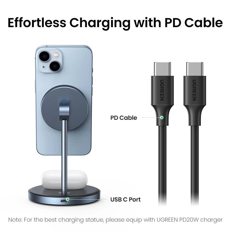 UGREEN Magnetic Wireless Charger Stand 7.5W 2-in-1 Charging Stand For iPhone 16 17 Pro Max/iPhone 14/AirPods Fast Charger
