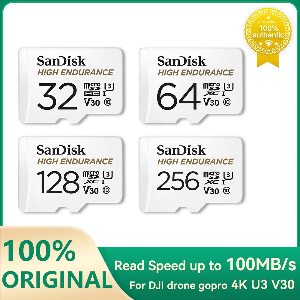 SanDisk V30 High endurance Micro SD Memory Card C10 U3 4K 32G 64G 128G 256G 100MB/s TF Card for Security Camera Dash Cam Phone
