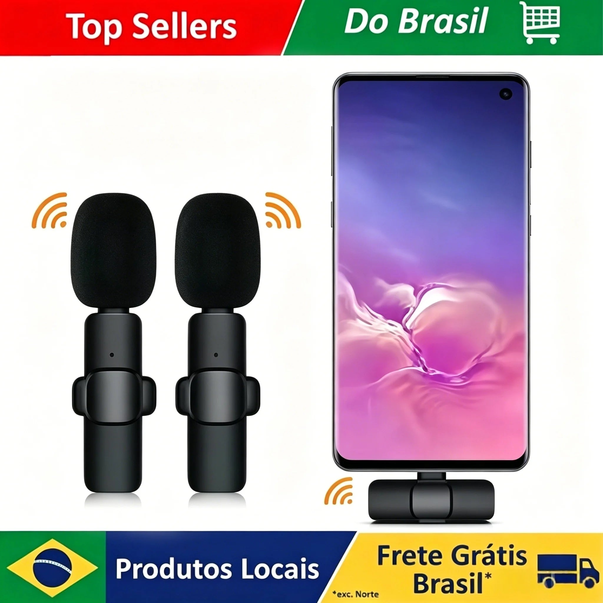 Brazil Mini Wireless Lavalier Microphone Noise Cancelling for iPhone Android Cameras - Portable Wireless Mic for Live Interviews