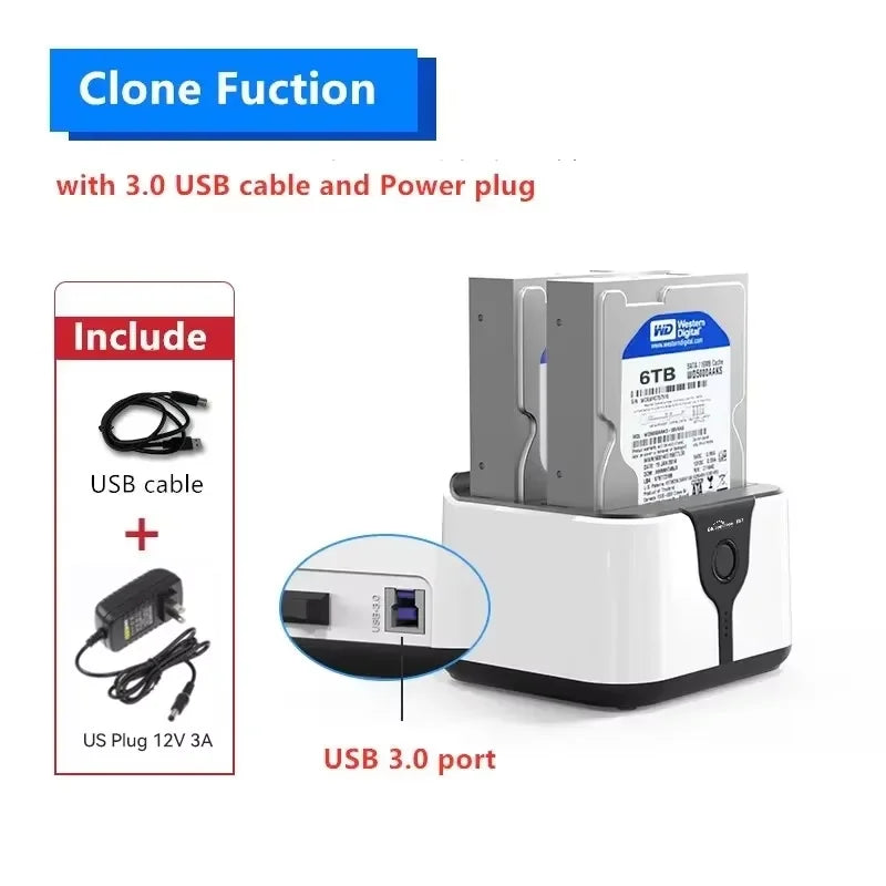 RGB HDD Docking Station SATA to USB 3.0 Adapter for 2.5/3.5 Inch HDD SSD Case HDD Box Hard Drive Enclosure PC Accessories