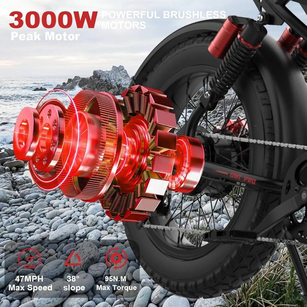 Electric Bike for Adults 1500W/2000W/3000W Peak,32/36/47MPH 20" Fat Tire Ebike, 48V 20AH/23AH/33Ah Removable Battery, Custom